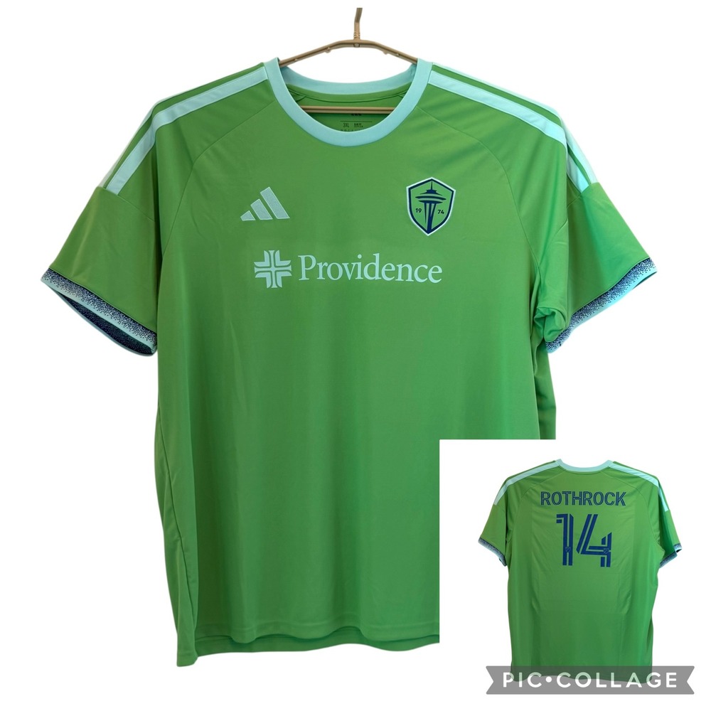 Adidas Seattle Sounders FC Rothrock 14 MLS Soccer Jersey Green 3XL Slim Fit NWOT